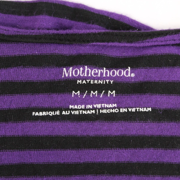 Motherhood Maternity Top Size M Black Purple Striped Ruched Pre-Owned Shirt
