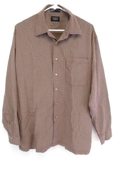 Men's Haggar Long Sleeve Button Down Brown Plaid Size Large Dress Casual