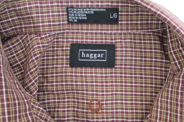 Men's Haggar Long Sleeve Button Down Brown Plaid Size Large Dress Casual