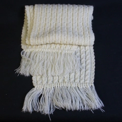 Aris Scarf Wrap Shawl Crochet Knit Cream Fringe Rectangular 60 x 9.5 Inches