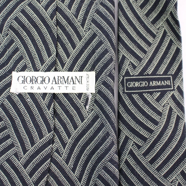 Vintage Giorgio Armani Cravatte Navy and Gray Pure Silk Men's Necktie Italy