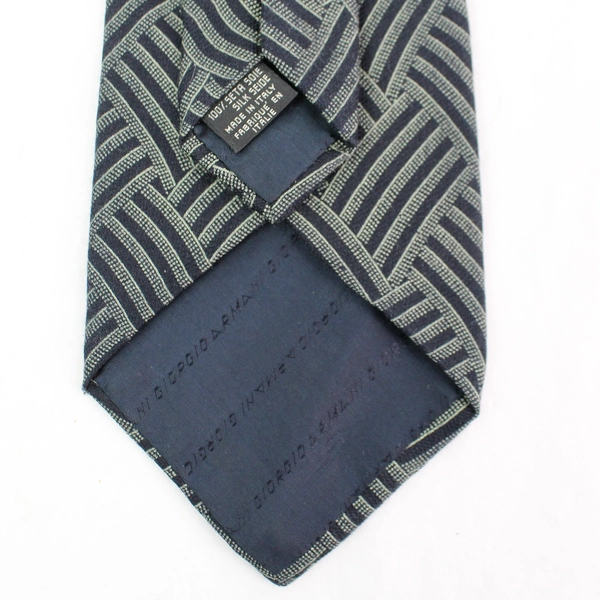 Vintage Giorgio Armani Cravatte Navy and Gray Pure Silk Men's Necktie Italy