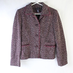 Context Tweed Women's Jacket Blazer Purple Button Up Front Size 6 