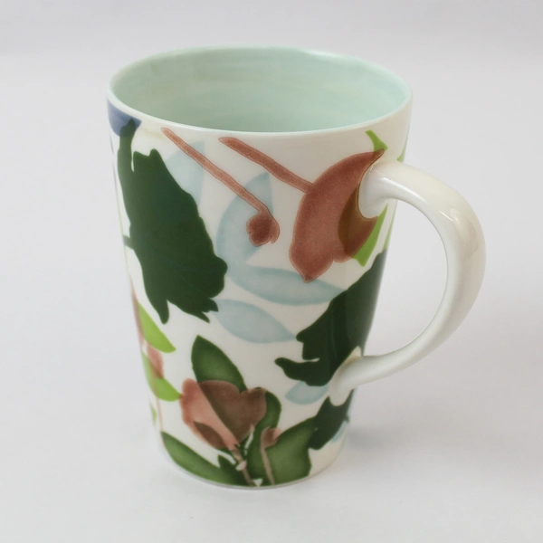 Starbucks 2009 Floral Coffee Mug Cup Blue Tint Kitchen Collectible 5" Tall