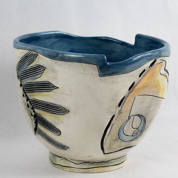 LG Gossett Ceramic Hand-Painted Etched Decorative Bowl 6.75" Signed