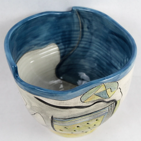 LG Gossett Ceramic Hand-Painted Etched Decorative Bowl 6.75" Signed
