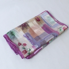 Unbranded Scarf Pastel Multicolored Floral Sateen Straight Hem 