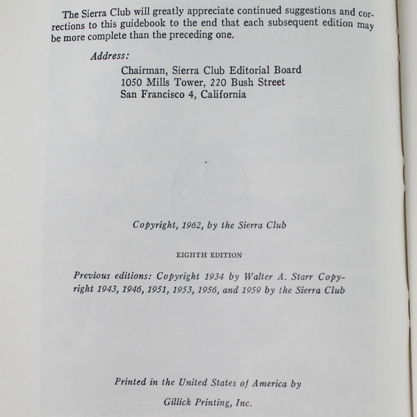 Starr's Guide to the John Muir Trail & High Sierra Region Walter Starr Jr. 1962