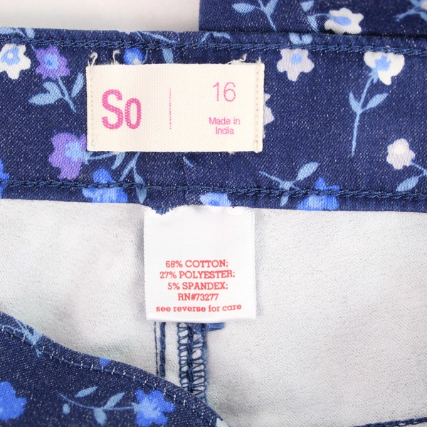 SO Jeggings Navy Blue Floral Pants Kids Girls Size 16 Stretch Waist Pockets