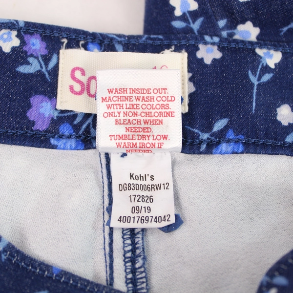 SO Jeggings Navy Blue Floral Pants Kids Girls Size 16 Stretch Waist Pockets