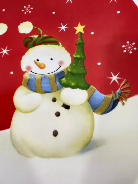 FSG Ceramic Snowman Platter 12.5" Red & White Christmas Decor Good Condition