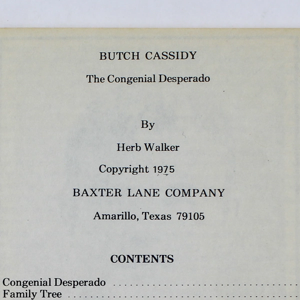 Butch Cassidy The Congenial Desperado Herb Walker 1975 Paperback