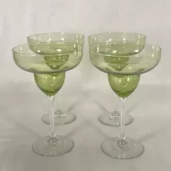Lot of 4 Olive Green Crystal Margarita Glasses 7.5 Inch