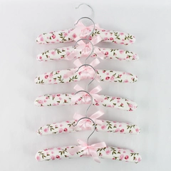 Set of 6 White & Pink Floral Patterned Padded Baby Clothes Hangers