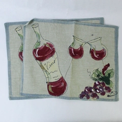Lot of 2 Small Unbranded Placemats Vino Grapes Wine Green Blue Trim Dining Decor