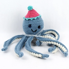 Handmade Crocheted Blue Octopus with Hat Stuffed Animal Toy