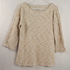 Carolyn Taylor Women's Sweater Top Medium Cream Beige Knit 3/4 Sleeve