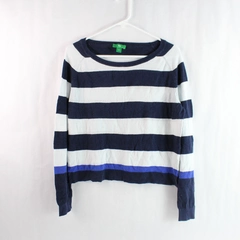 Dip White and Blue Striped Long-Sleeved Cropped Sweater Women's Size Small