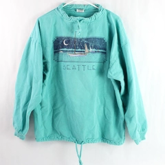 Vintage WEK Enterprises Embroidered Blue-Green Seattle Sweatshirt Adult Size 1