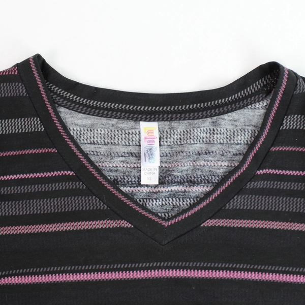 LuLaRoe Purple Striped Black V-Neck T-Shirt Women's Size XS