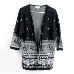 Christopher & Banks Petite Black and White Open-Front Cardigan Women's P/L