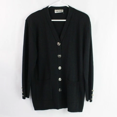 Vintage San Remo by Laura Knits Black Button-Up Cardigan Women's Size XL