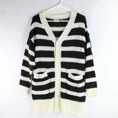 LuLaRoe Black and White Striped Acrylic Knit Cardigan Women's Size Small