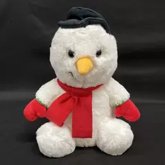 11 Inch Snowman Plush Toy With Black Hat Red Mittens And Scarf