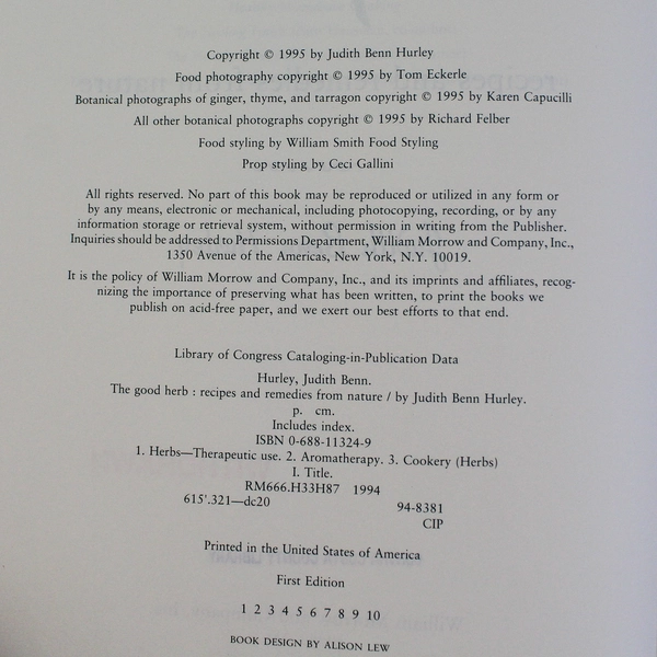 The Good Herb by Judith Benn Hurley 1995 HC Ex-Library Cookbook Nature