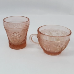 Tiara Sandwich Glass Peach Pink Cup and 7 Oz Tumbler