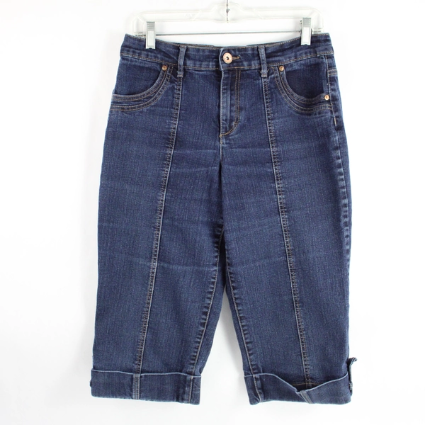 Style & Co Dark Wash Blue Denim Capri Pants Women's Size 8 Cuffs
