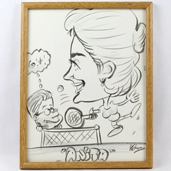 Signed and Framed Tennis Player Funny Caricature Art