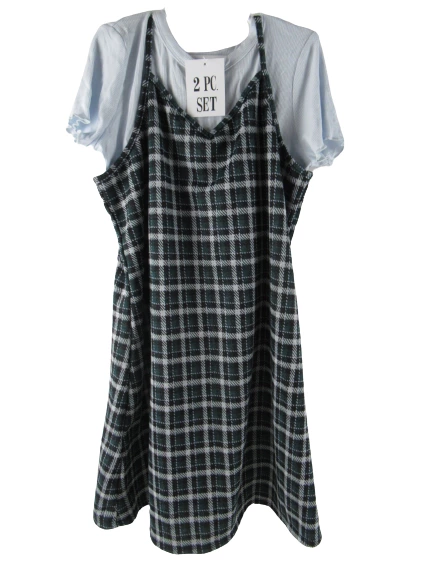 Eyeshadow Girls 2 Piece Plaid Dress and Shirt Girls Size 12 Green Gray