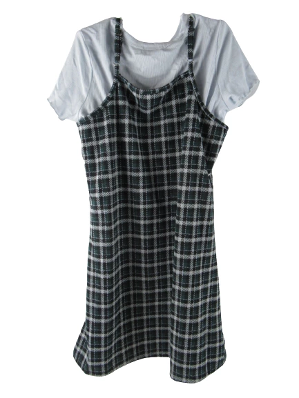 Eyeshadow Girls 2 Piece Plaid Dress and Shirt Girls Size 12 Green Gray