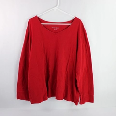 Fashion Bug Red Long-Sleeved V-Neck Cotton T-Shirt Women's Size 3X