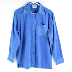 Christine Alexander Bedazzled Blue Button-Down Shirt Women's Size Medium