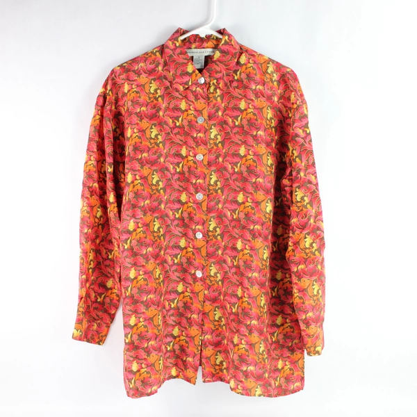 Melrose Silk Studio Red Orange & Yellow Silk Blouse Women's Medium