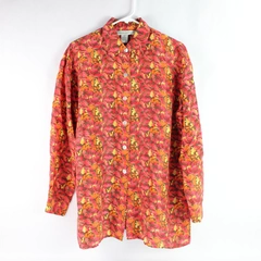 Melrose Silk Studio Red Orange & Yellow Silk Blouse Women's Medium