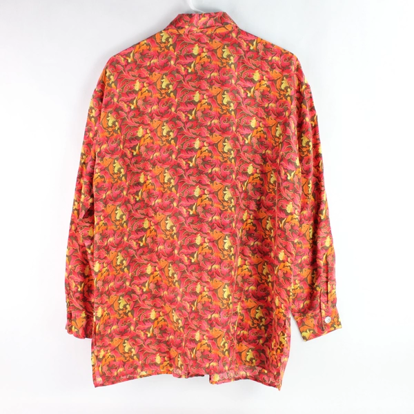 Melrose Silk Studio Red Orange & Yellow Silk Blouse Women's Medium