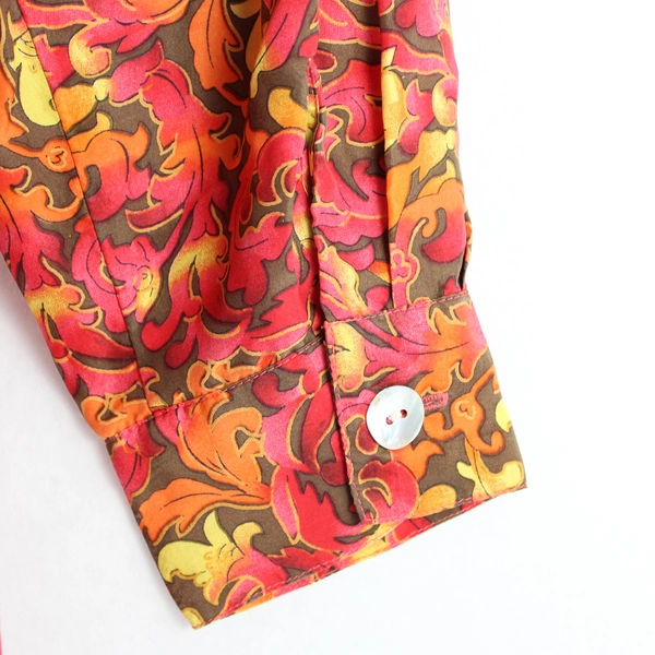 Melrose Silk Studio Red Orange & Yellow Silk Blouse Women's Medium