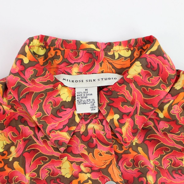 Melrose Silk Studio Red Orange & Yellow Silk Blouse Women's Medium