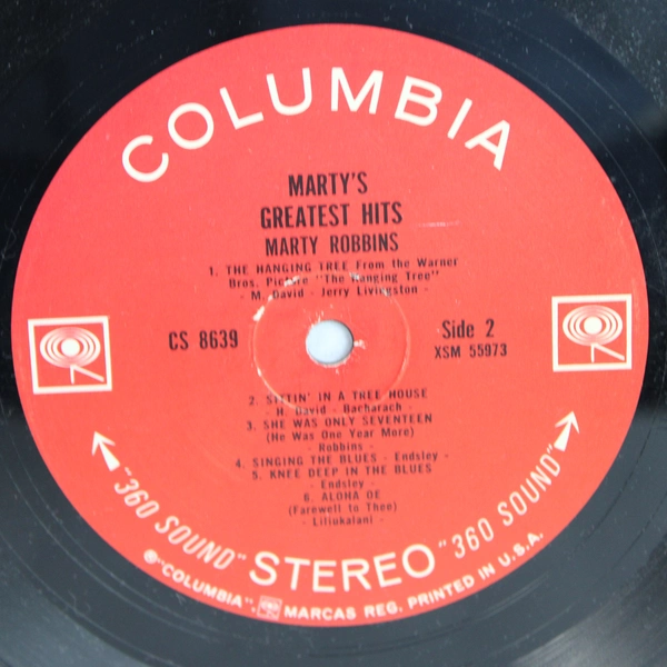 Marty Robbins Marty's Greatest Hits Vinyl Record Published By Columbia 1967