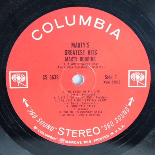 Marty Robbins Marty's Greatest Hits Vinyl Record Published By Columbia 1967