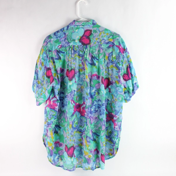 Vtg Compagnie Internationale Express Floral Collared Button Up Blouse Women's M