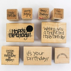 Lot of 9 Pre-owned Mounted Rubber Stamps Happy Birthday Phrases DOTS