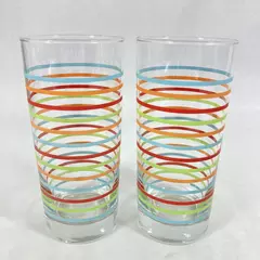 Lot Of 2 Vintage Striped Glass Tumblers 6.25 Inch