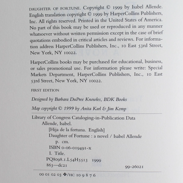 Daughter of Fortune A Novel by Isabel Allende 1999 HarperCollins Hardcover
