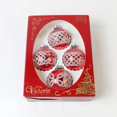 Vintage Set of 4 Rauch Victoria Collection Red Glass Ball Christmas Ornaments