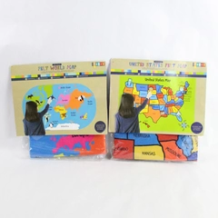 Lot of 2 Horizon Group Felt Maps Pre-K World & United States 24 Icons Each