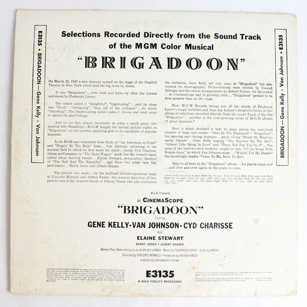 Brigadoon Vinyl Sung By Gene Kelly Van Johnson MGM Records 1954